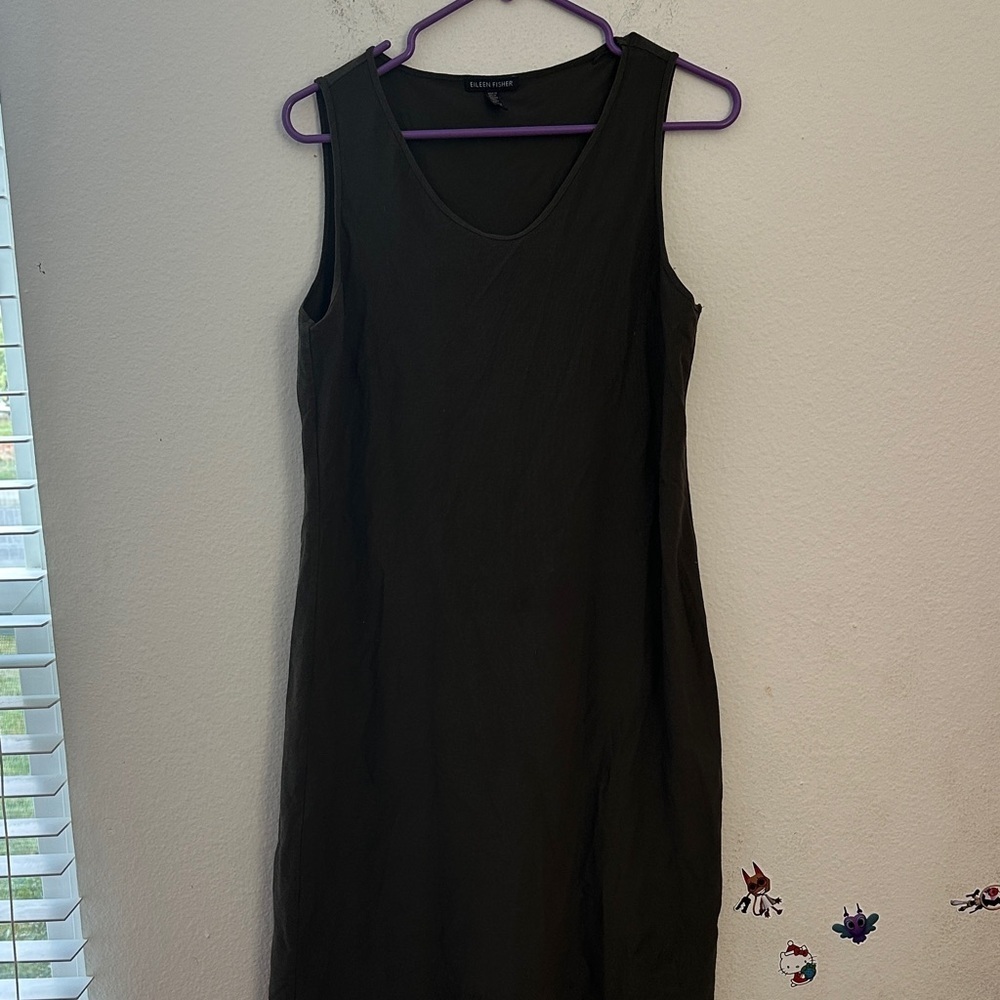 Eileen Fisher Classic olive green sleeves dress